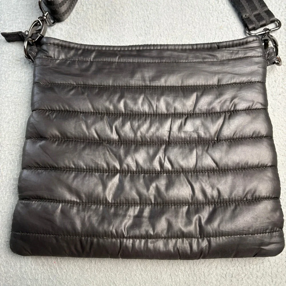 Think Royln Black Quilted Puffer Crossbody Bag Striped Messenger Bag